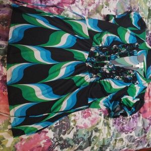 Blue and green ruffled dress shirt